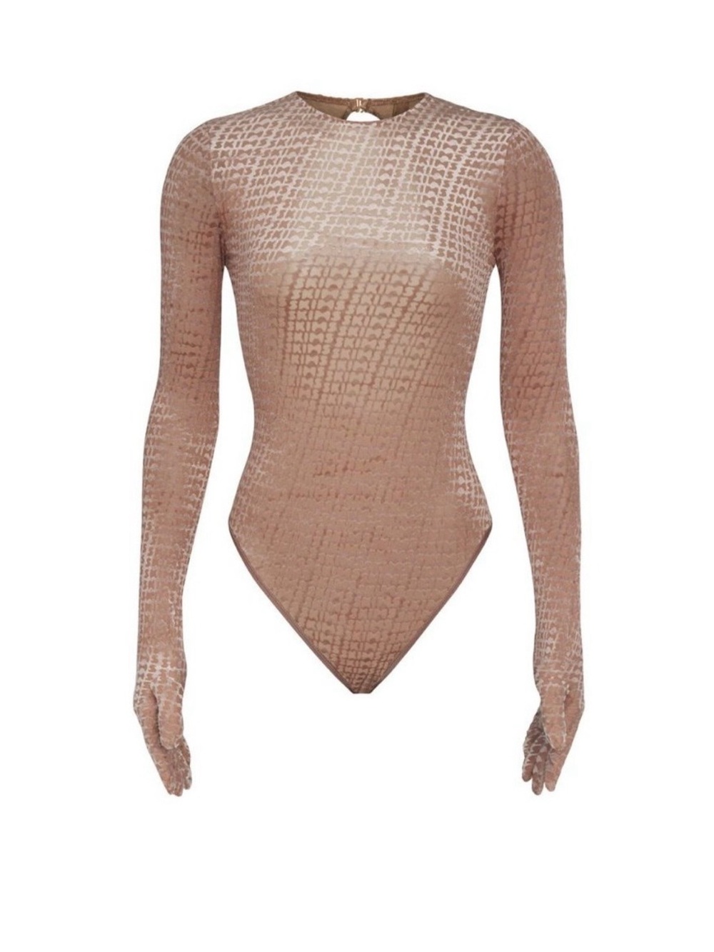 SKIMS Long-Sleeve Textured Nude/Taupe Bodysuit